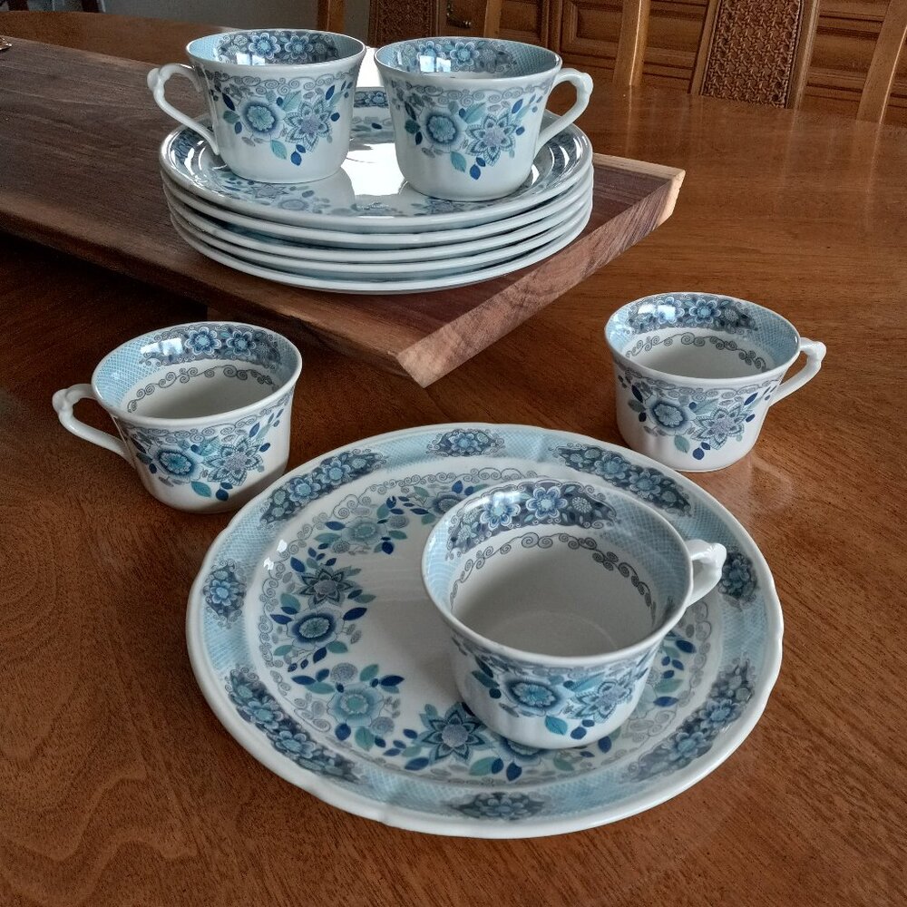 Vintage Pontesa Miranda Snack Lunch Plates and Cups Made in Spain Set of 11